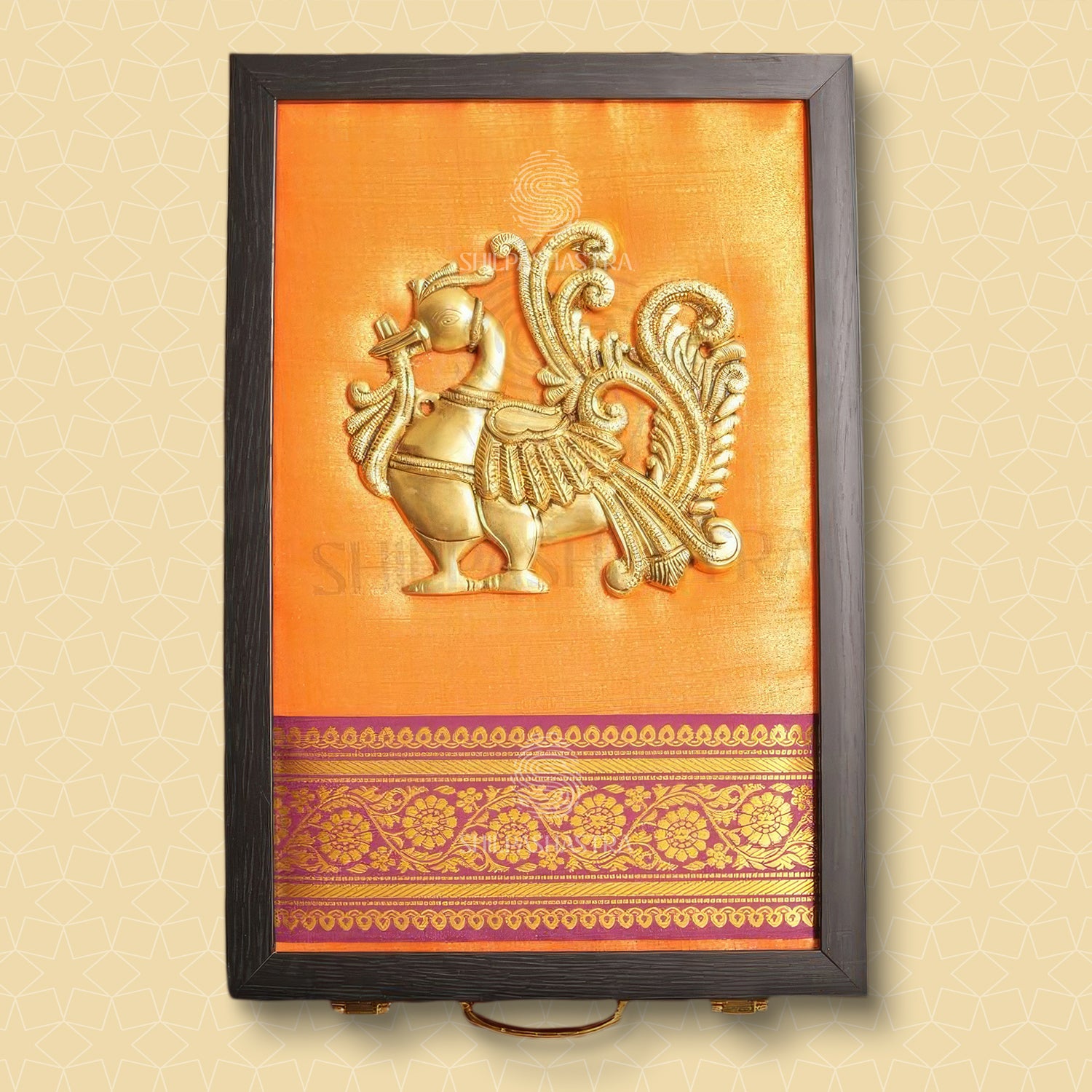 Premium Brass Hamsa Saree & Veshti Double Box – 14 × 9 × 2.75 Inches