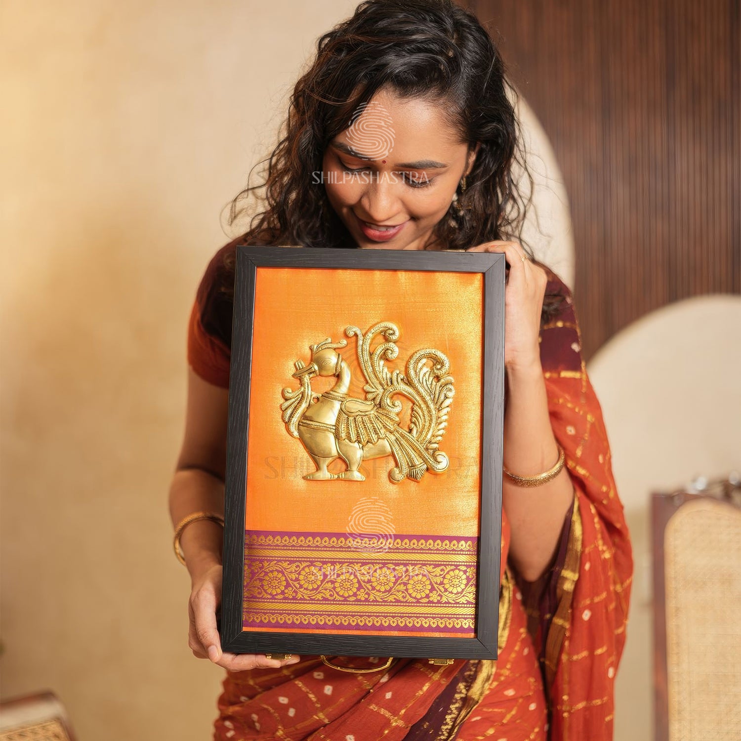 Premium Brass Hamsa Saree & Veshti Double Box – 14 × 9 × 2.75 Inches