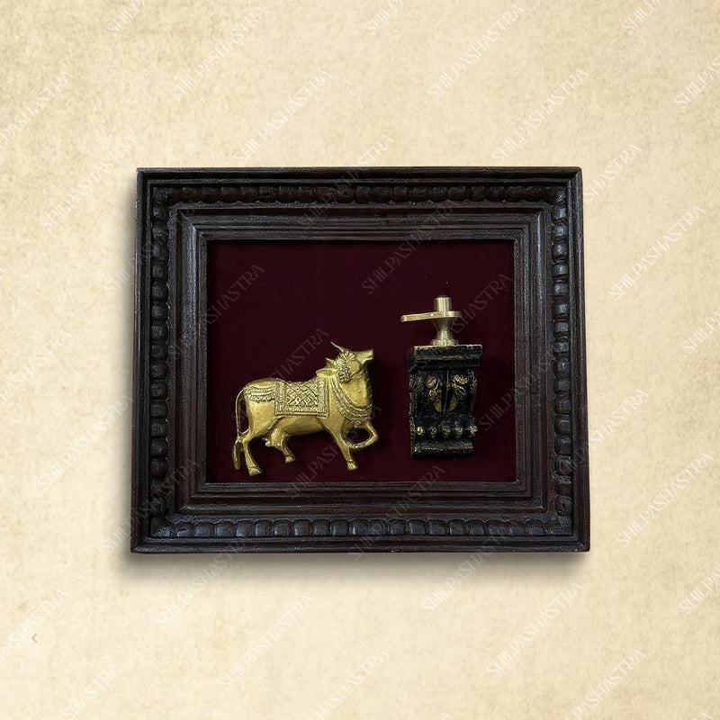Kamadhenu with Shiva Lingam Brass Idol Frame – Manipuri Heritage Wall Frame (10x8 Inch)