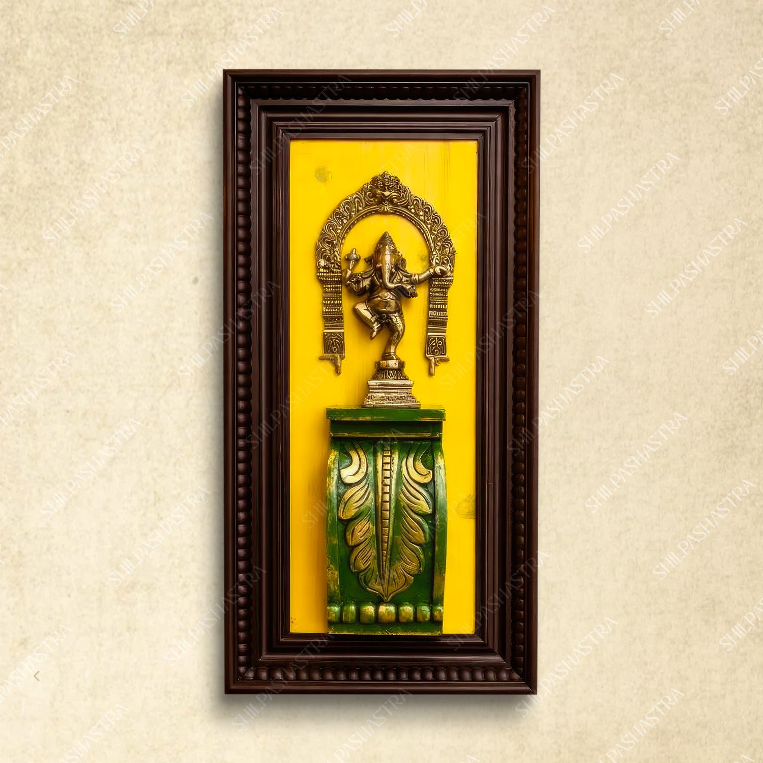 Dancing Ganesha Brass Idol Frame – Manipuri Heritage Frame with Prabhavali (20x8 Inch)
