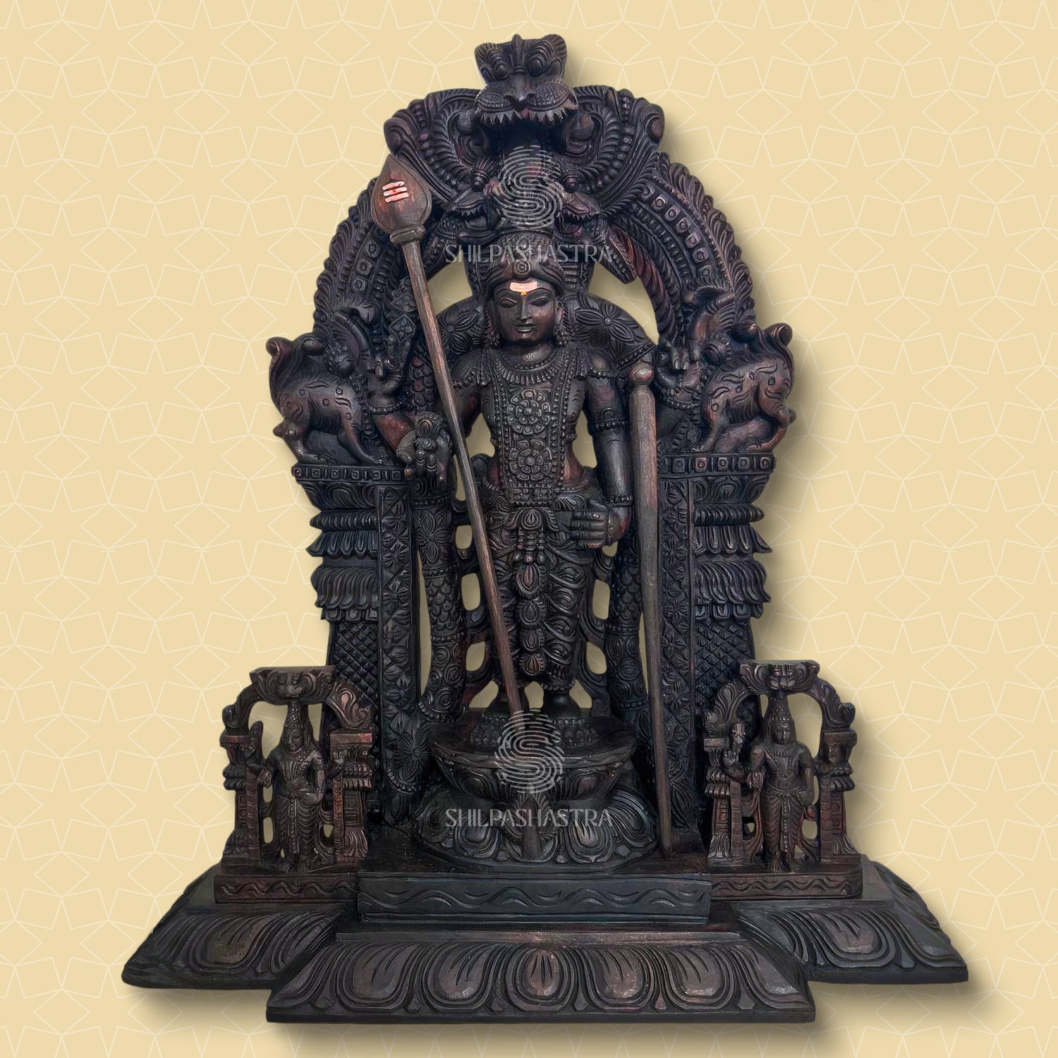 3 Feet Tiruchendur Murugar Wooden Idol – Hand-Carved Vaagai Wood Sculpture | Heritage Collection