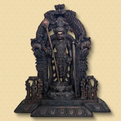 3 Feet Tiruchendur Murugar Wooden Idol – Hand-Carved Vaagai Wood Sculpture | Heritage Collection