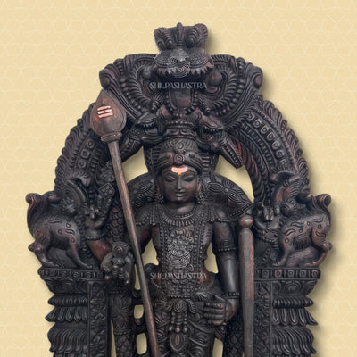 3 Feet Tiruchendur Murugar Wooden Idol – Hand-Carved Vaagai Wood Sculpture | Heritage Collection