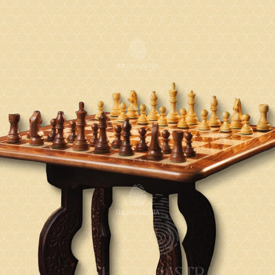 Hand Carved Wooden Chess Set 21 Inch – Golden Rosewood & Maplewood Board with German Knight Pieces