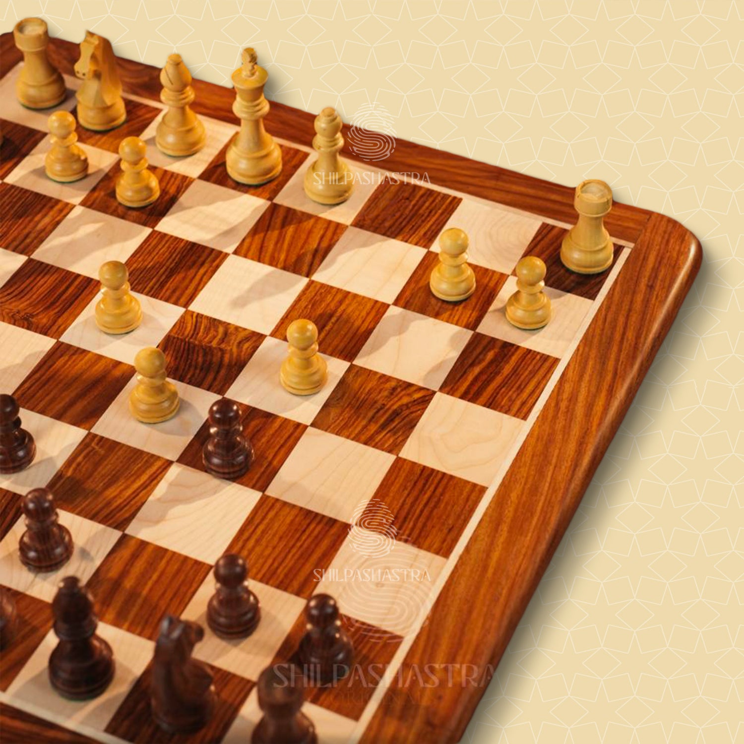 Hand Carved Wooden Chess Set 21 Inch – Golden Rosewood & Maplewood Board with German Knight Pieces