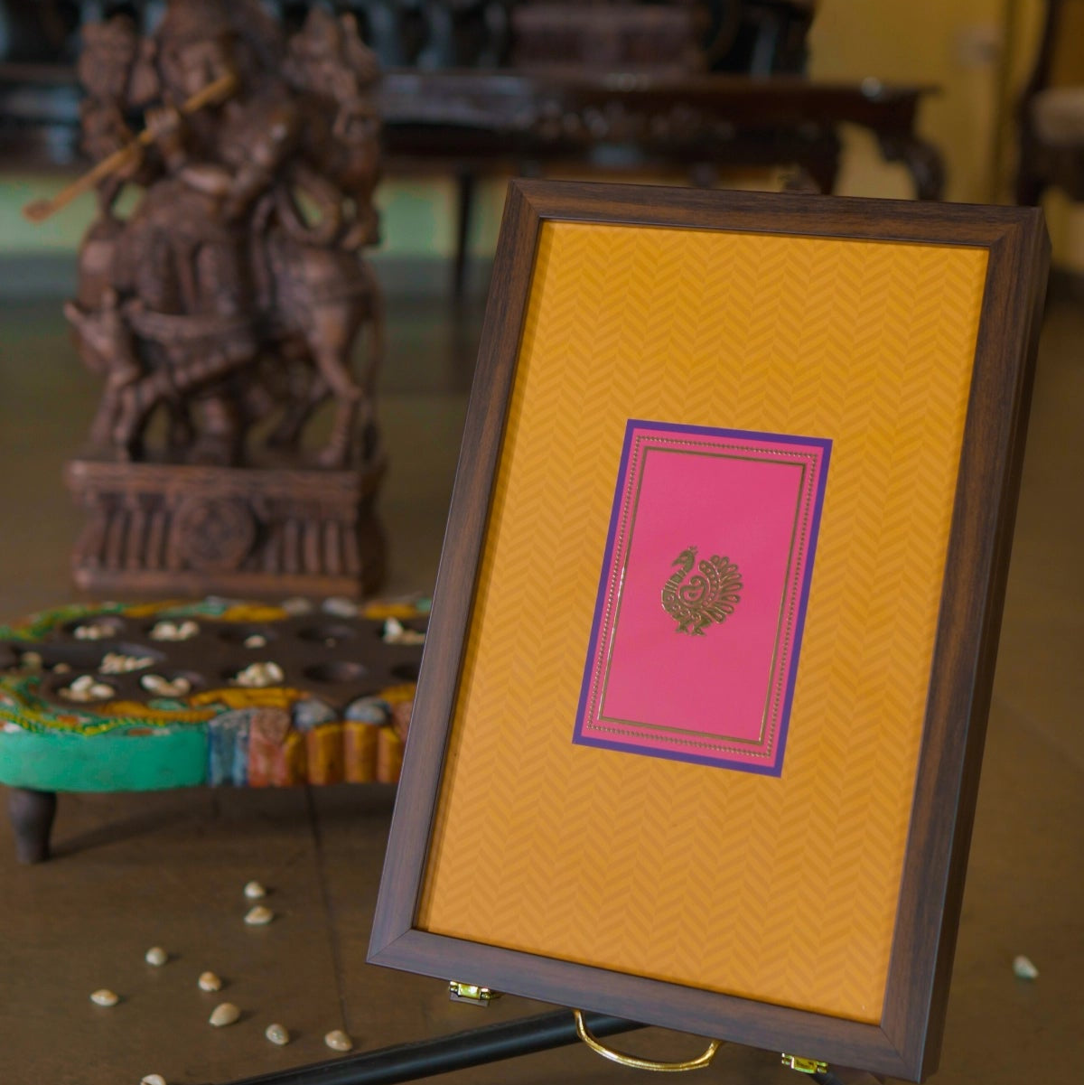 Saree Box - Yellow & Pink with Peacock Motif