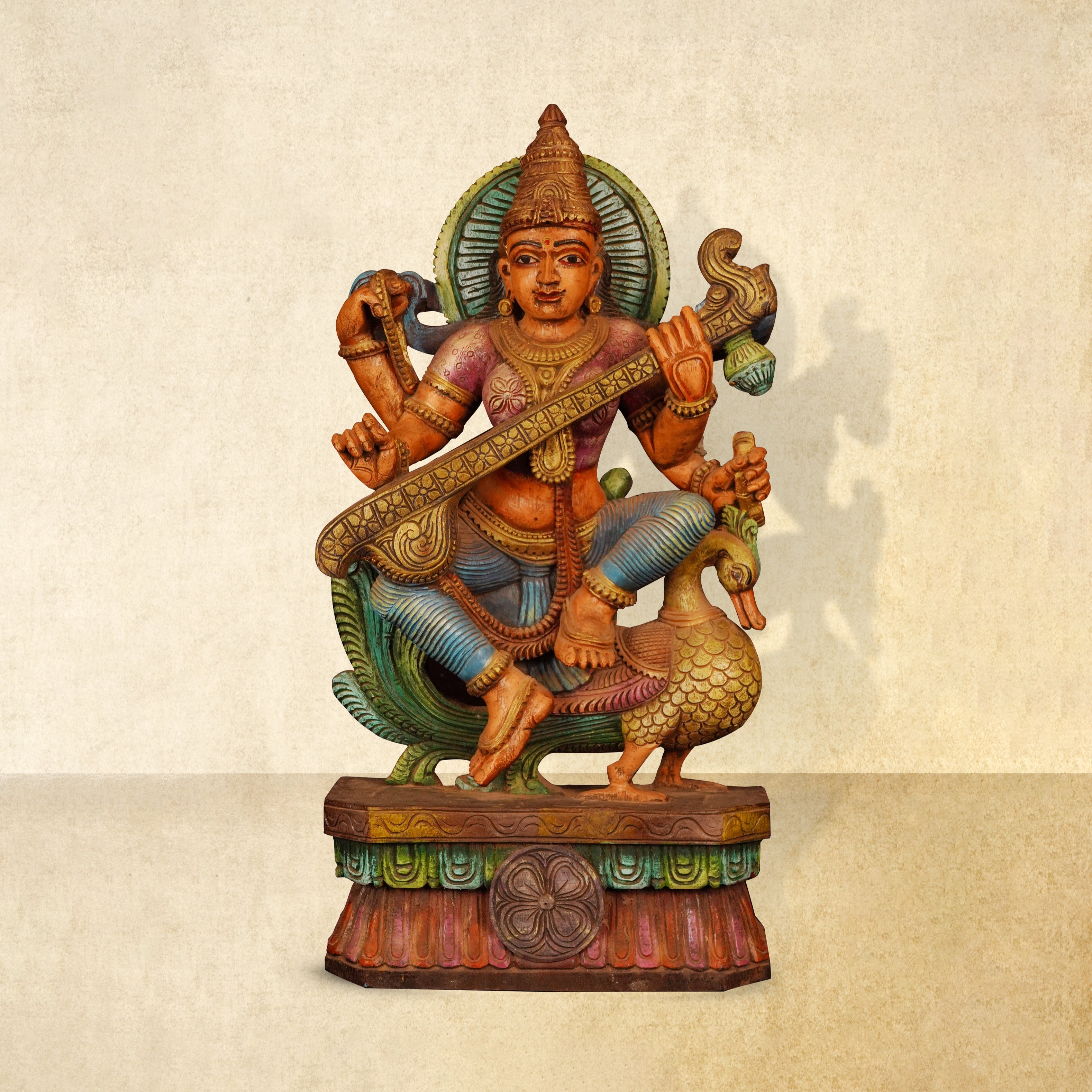 Shilpashastra_wood_scuplture_Saraswathi Matha on Swan