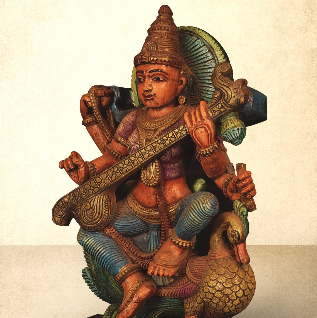 Shilpashastra_wood_scuplture_Saraswathi Matha on Swan