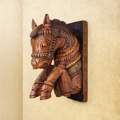 Shilpashastra_wood_scuplture_Hand Carved Colored Wooden Wall Brackets - Medium - Horse