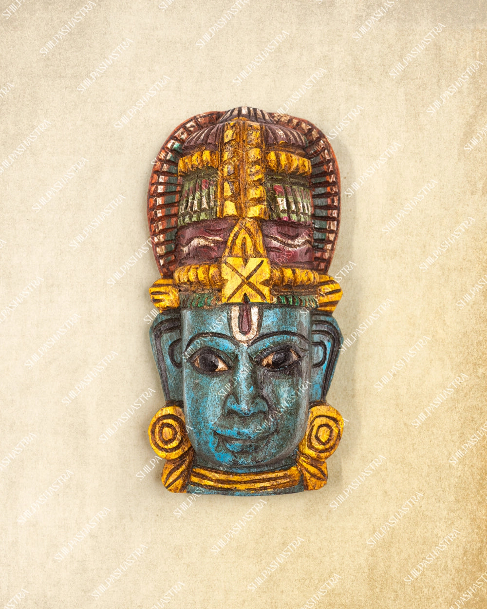 Thirumaal Hand Carved Wooden Wall Mask