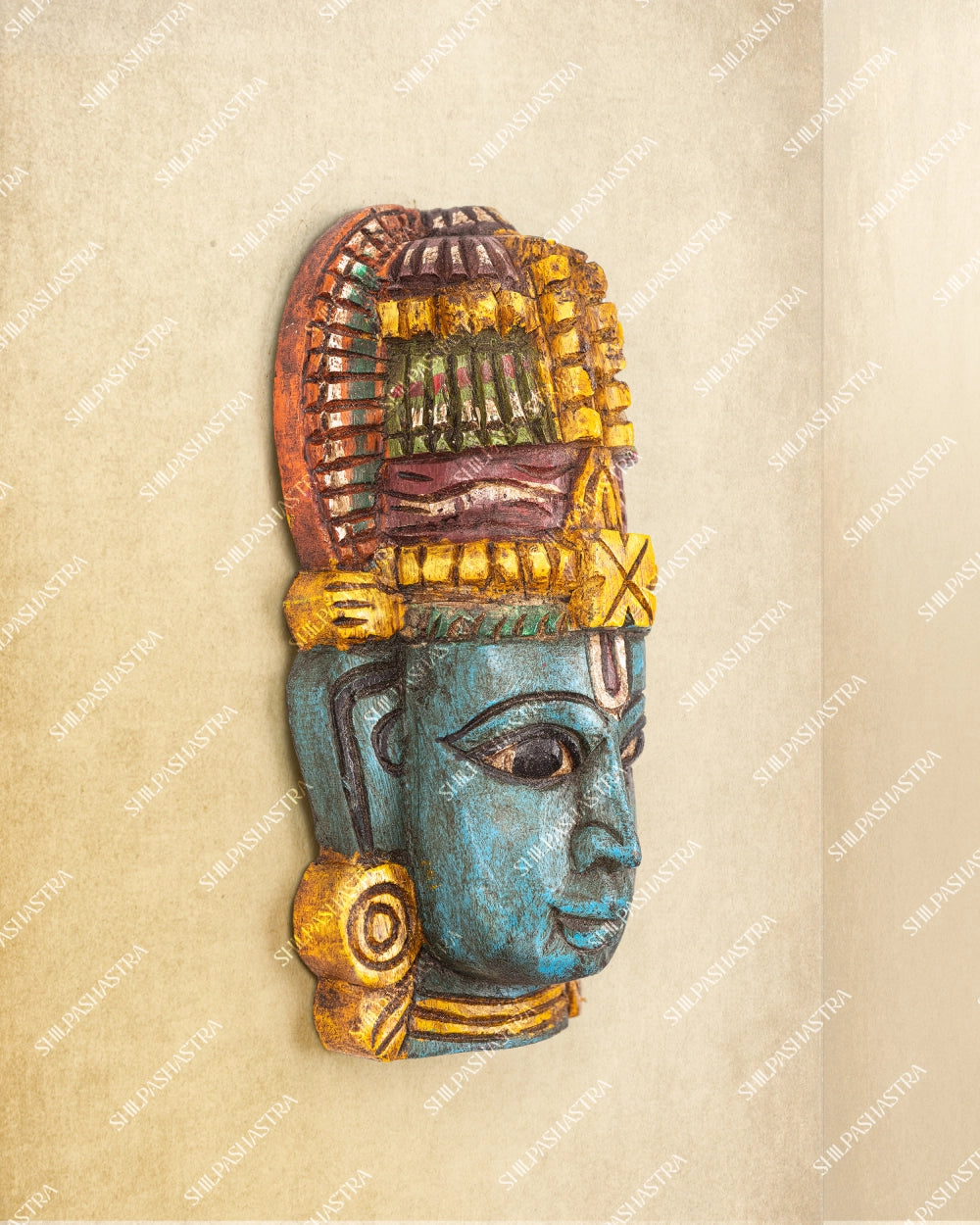Thirumaal Hand Carved Wooden Wall Mask