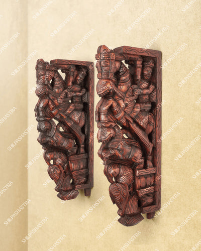 Large Hand Carved Wooden Warrior Wall Brackets for Doorway & Heritage Home Decor