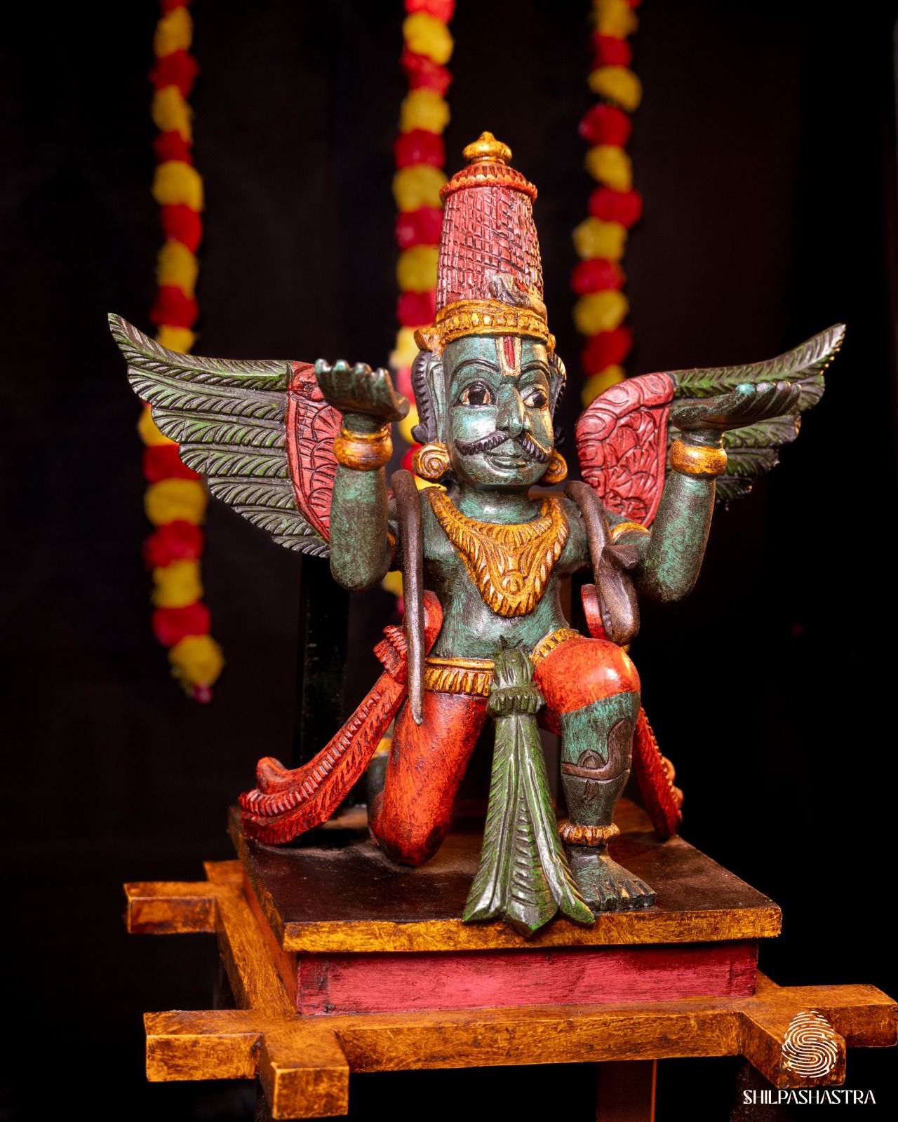 Garuda Vahanam Handcrafted Wooden Idol – Traditional South Indian Art
