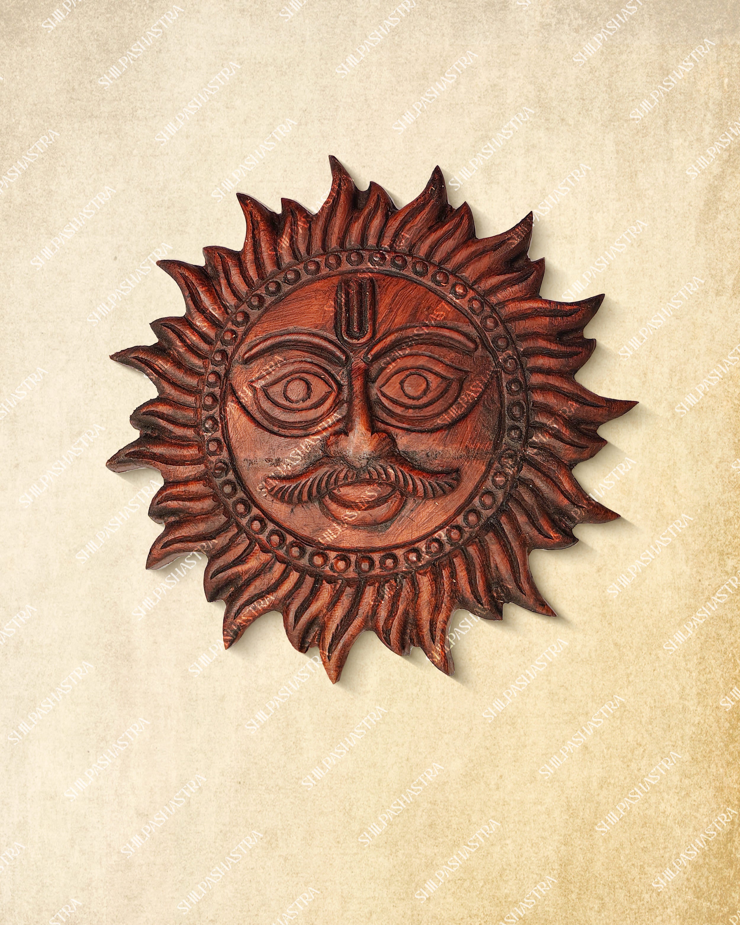 Handcrafted Colored Wooden Sun God - Brown Finish