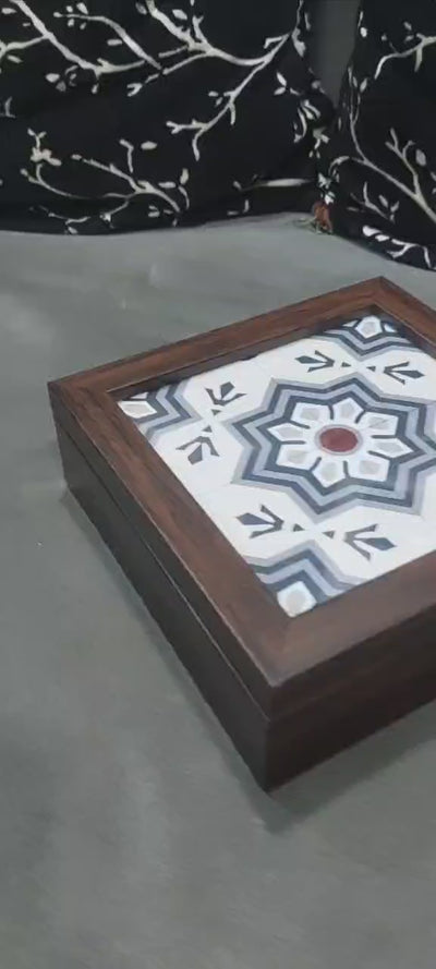 6x6 Inch Jewel Box with Athangudi Tile Pattern – Traditional Storage & Gift Box