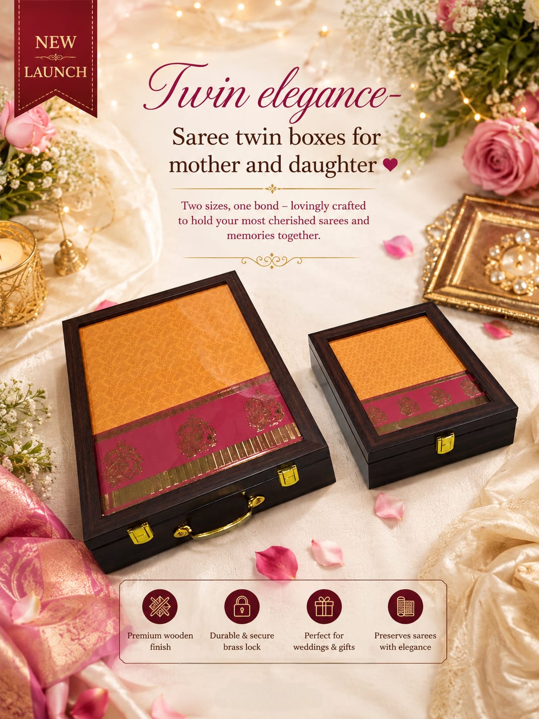 Twin Elegance – Premium Saree Keepsake Box Set for Mother & Daughter