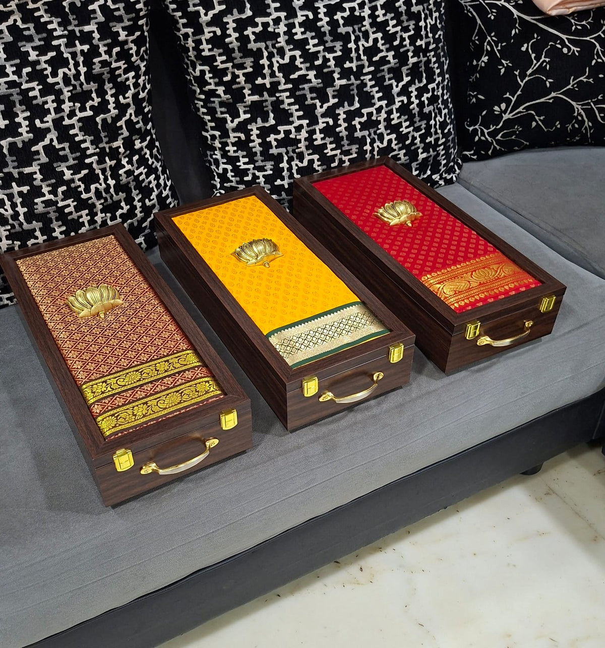 Shawl Box | Fibre Wood Gift Box with Traditional Fabric Top