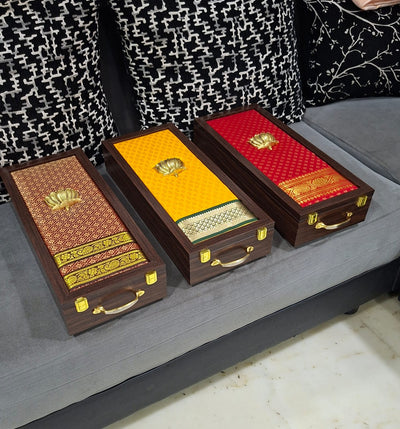 Shawl Box | Fibre Wood Gift Box with Traditional Fabric Top