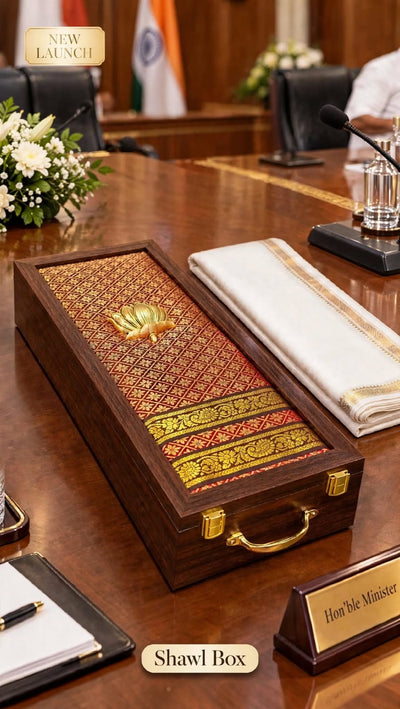 Shawl Box | Fibre Wood Gift Box with Traditional Fabric Top