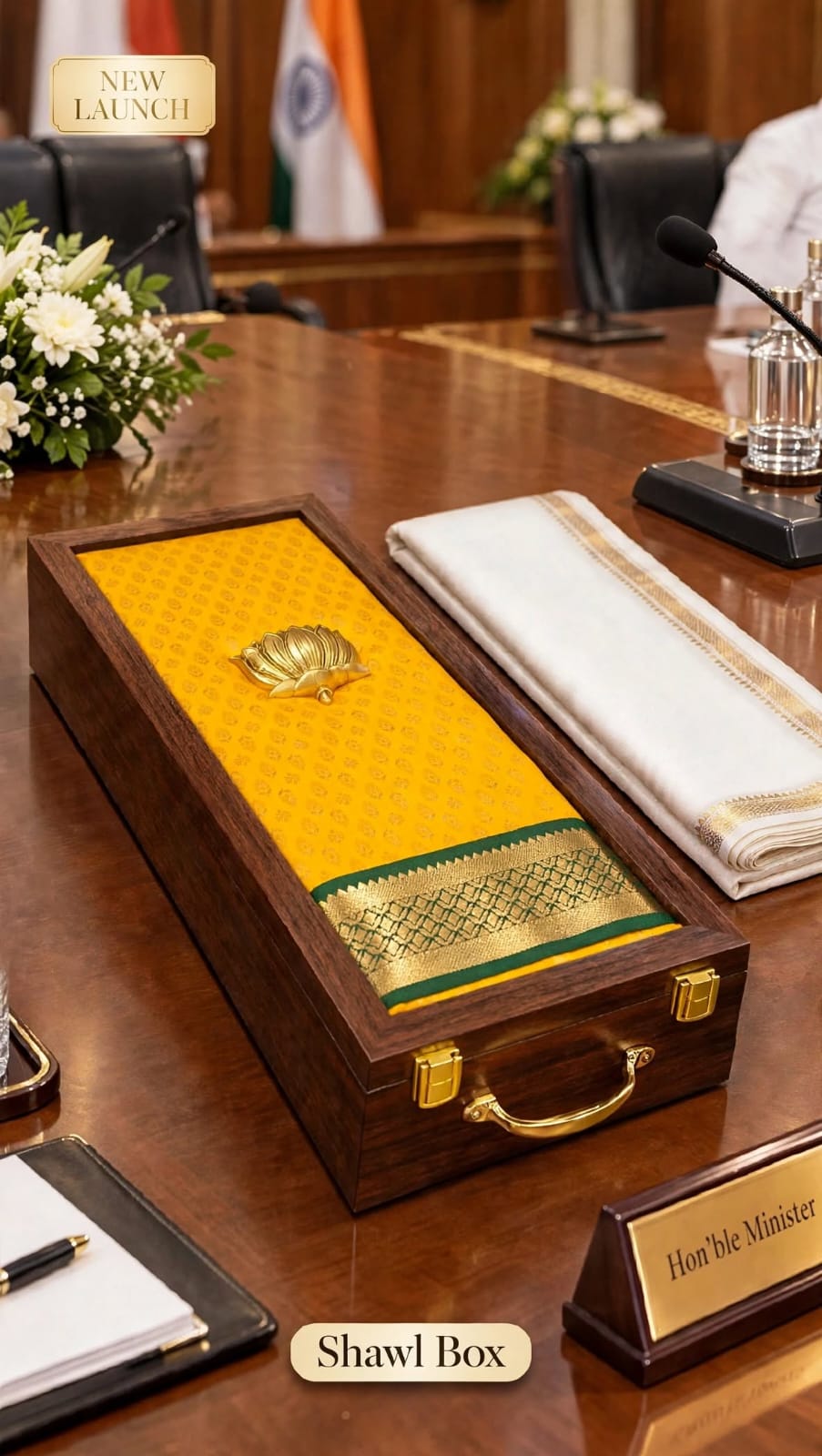 Shawl Box | Fibre Wood Gift Box with Traditional Fabric Top