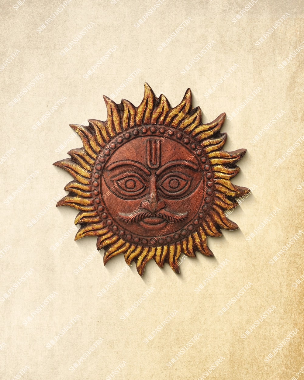 Handcrafted Colored Wooden Sun God - Gold Lining
