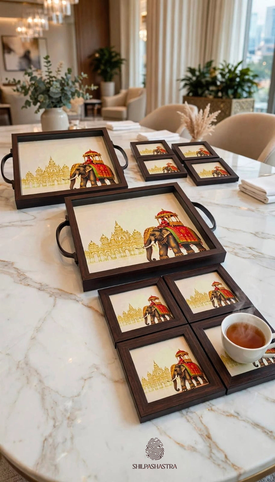 Royal Elephant Tray & Coaster Set